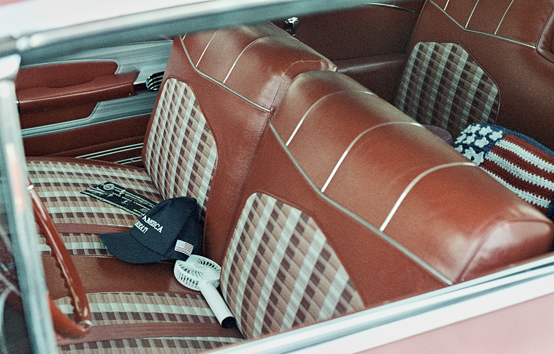 Patterned interior of a vintage car